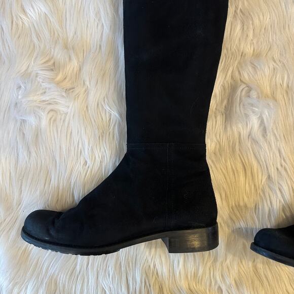 Stuart Weitzman Hilo Over the Knee Thigh High Boots Suede Leather Flat, Black - Picture 10 of 13